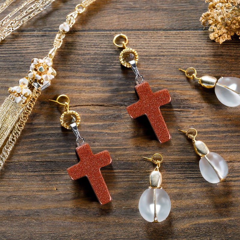 Gemstone Cross Charms Jewelry Making Kit - 40 Assorted Pendants & Storage Case