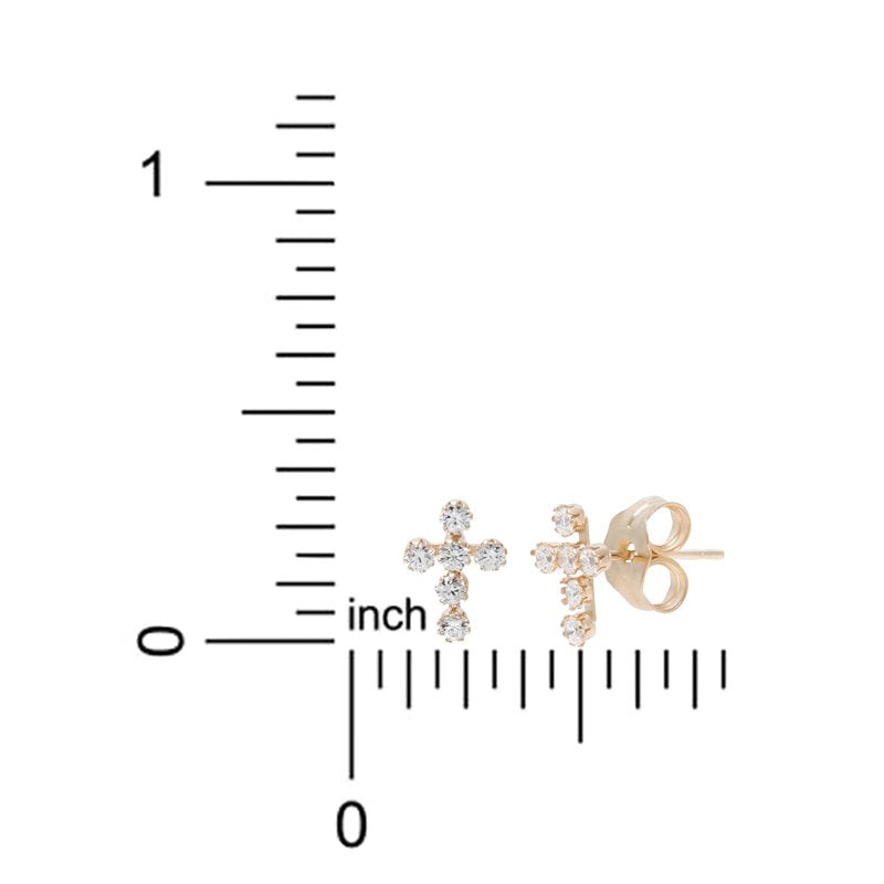 Girls Tween 14K Gold CZ Cross Stud Earrings Jewelry Gift