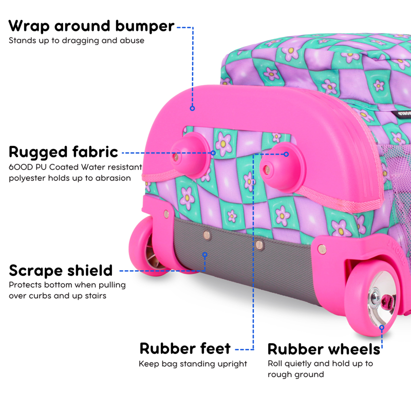 Kids Rolling Backpack with Wheels & Tote for School & Travel - Puffy Flower