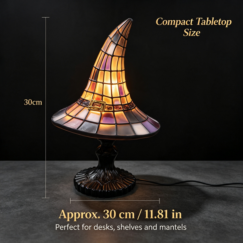 Gothic Witch Hat Lamp - Stained Glass Halloween Night Light - Vintage Resin Table Lamp for Home