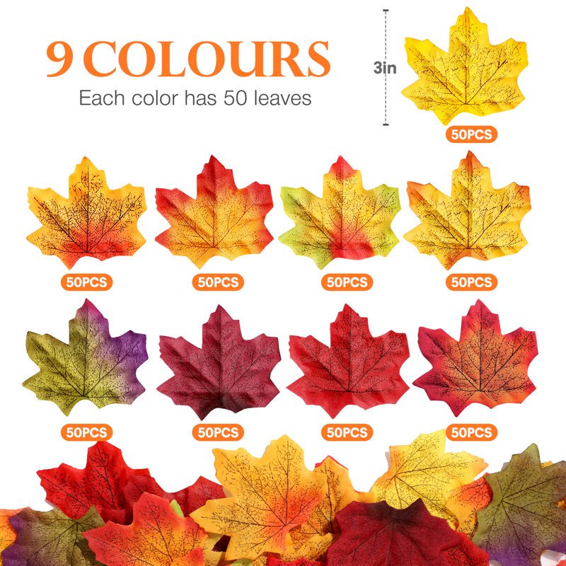 Artificial Fall Leaves Decor 450 Pcs Autumn Maple Leaves for Thanksgiving Halloween Party