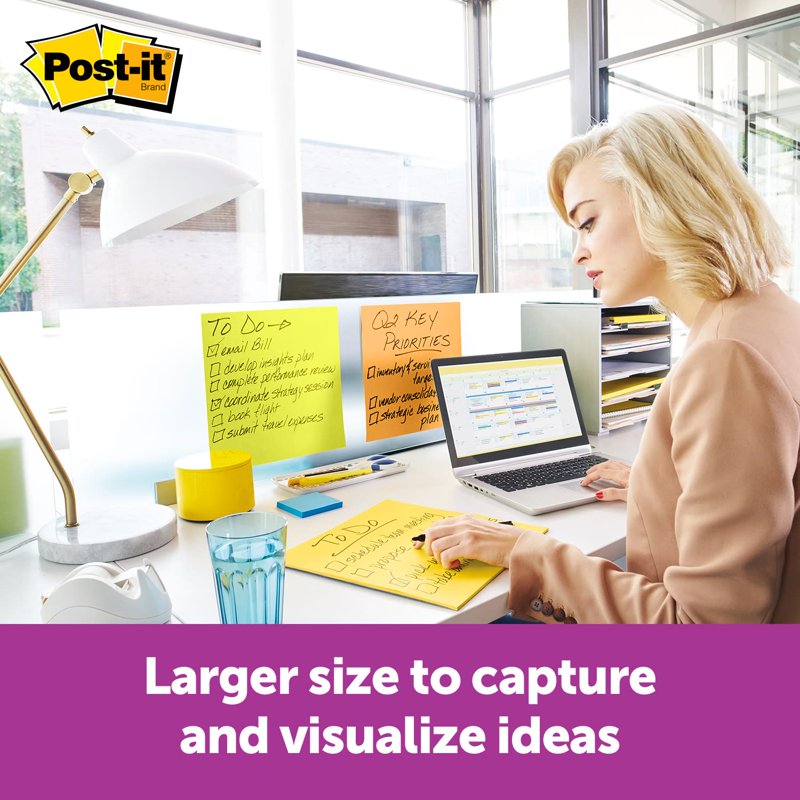 Large Neon Orange Sticky Notes - 11 x 11 Inches, 30 Sheets for Office & Brainstorming