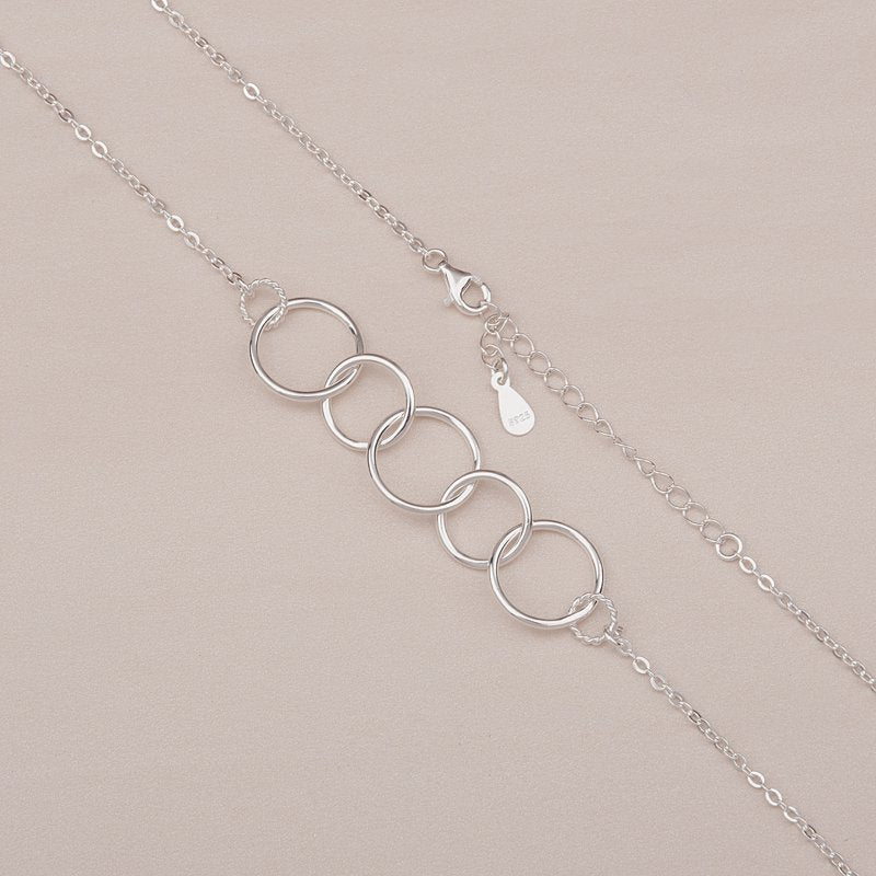 Sterling Silver 50th Birthday Necklace for Women - Custom Name & 5 Circles Design