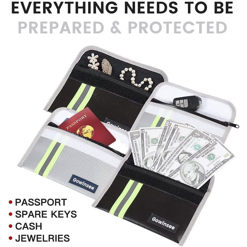 8x5 Inch Fireproof Document Bag Waterproof Safe Bag for Valuables - Black+Gray 2 Pack
