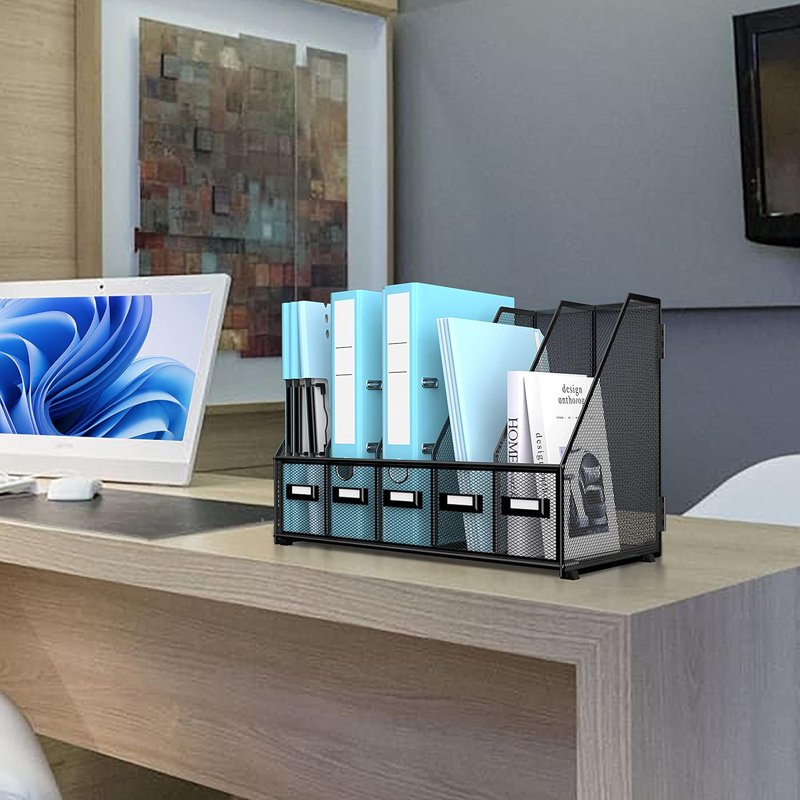 Desktop Organizer with 5 Vertical Compartments for Office & Home Storage