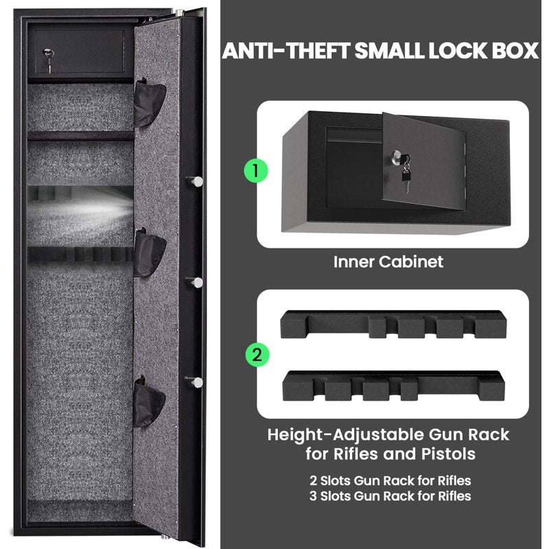 Home Gun Safe with Fingerprint & Key Lock, Adjustable Shelf, Alarm System