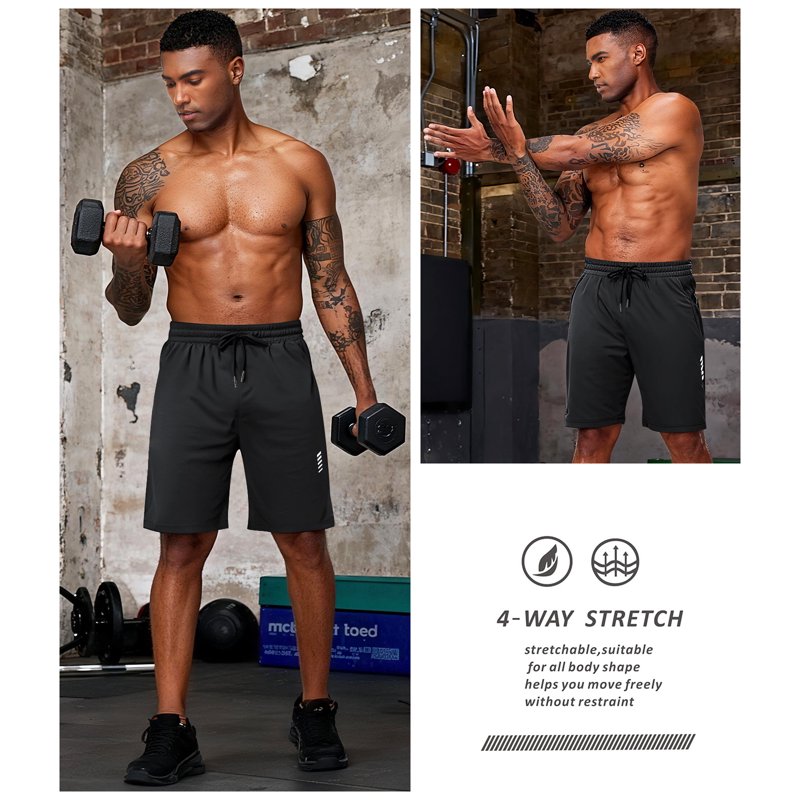 Men's Athletic Running Shorts with Zipper Pockets - Breathable Mesh Quick Dry Gym Wear