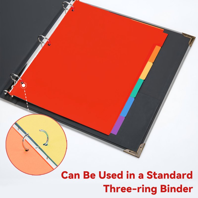 Multicolor 24-Pack Plastic Binder Dividers with Tabs and Front Pocket for 3 Ring Binders
