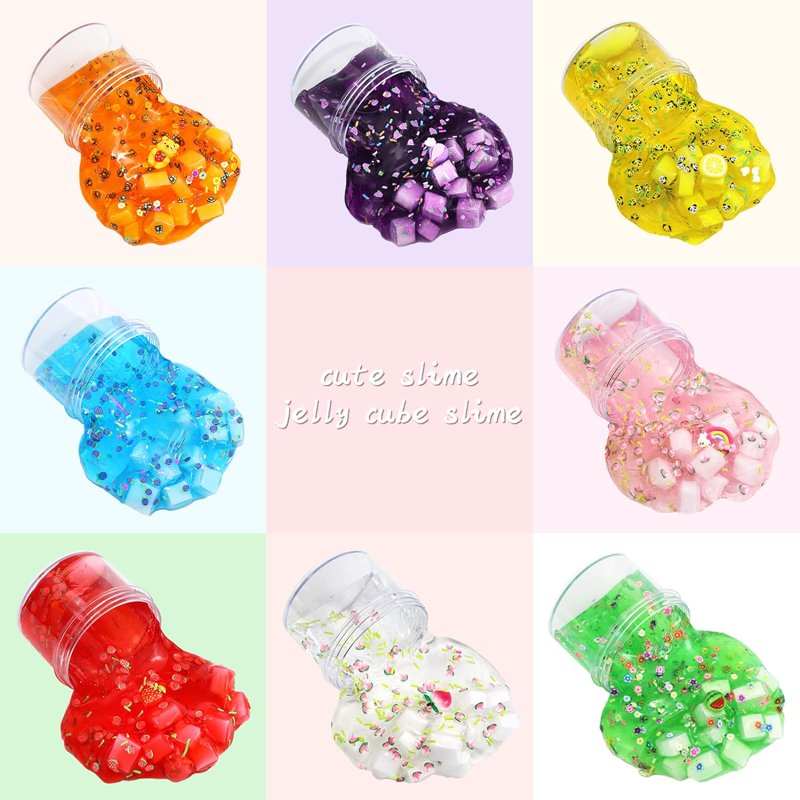 Jelly Cube Clear Slime Kit for Kids - 8 Pack Sensory DIY Toys, Stress Relief & Party Favors
