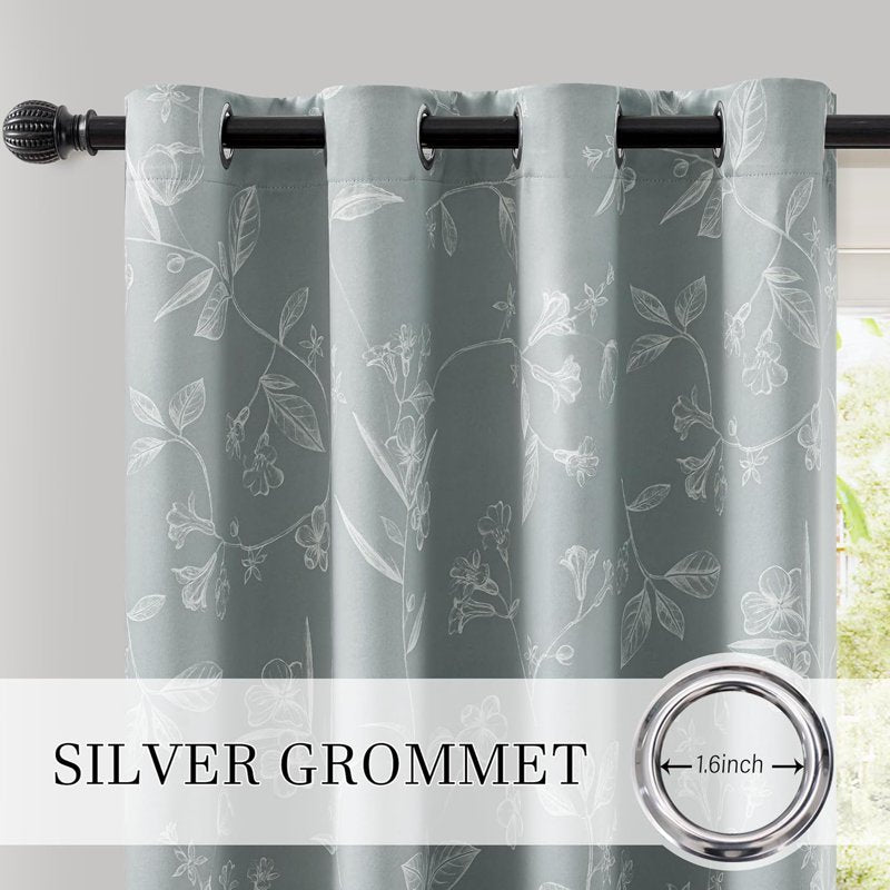 Blackout Floral Curtains 52x63 Inches Pack of 2 Room Darkening Insulated Drapes