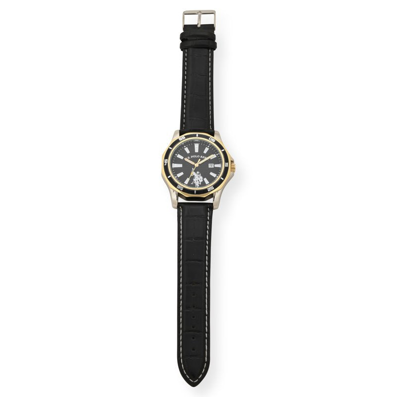 Men's Vintage Black and Gold Quartz Watch - Classic Wristwatch
