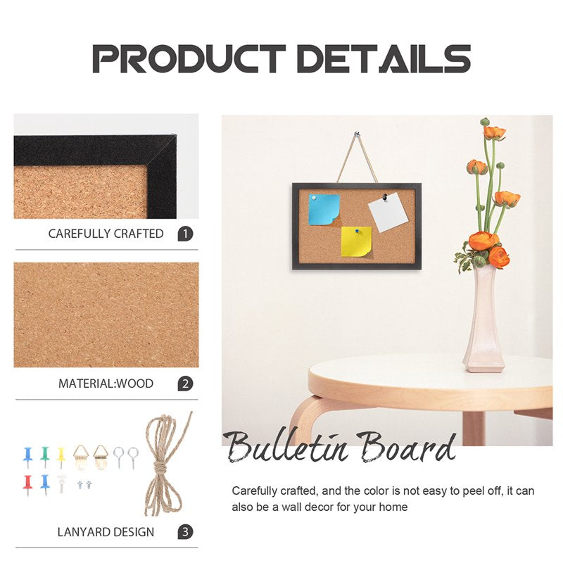 Black Cork Board with Frame for Wall Decor - Home Office & Living Space