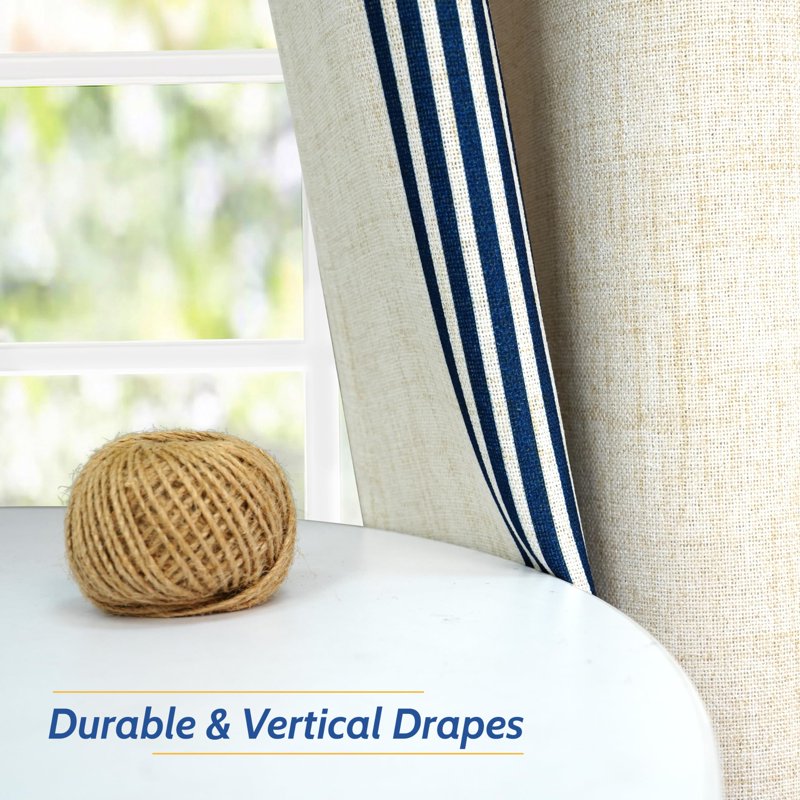 Linen Blend Blackout Curtains 52x84 Inch Vertical Striped Room Darkening Drapes
