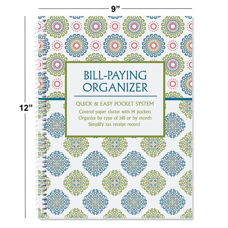 Spiral Bill Paying Organizer - 14 Pocket File Folder with Receipt Storage
