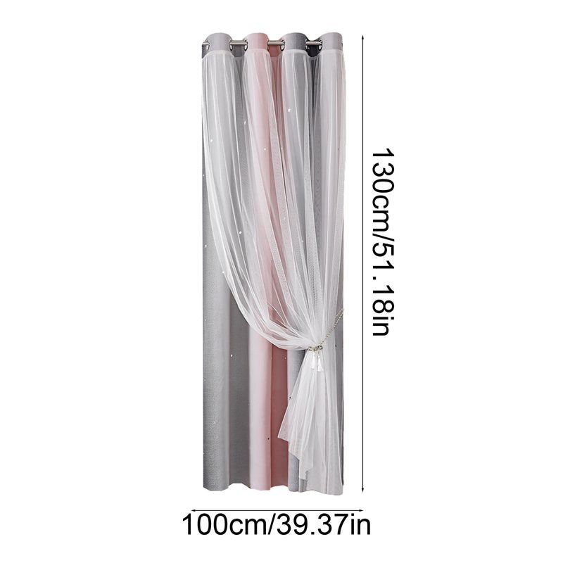 Colorful Rainbow Gradient Stripe Double Layer Blackout Curtain for Girls Bedroom