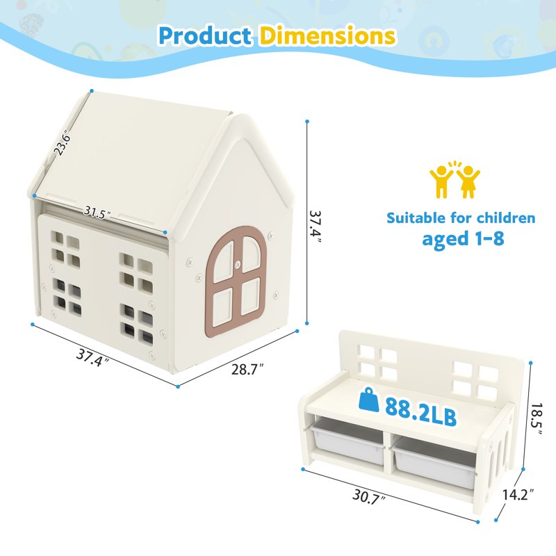 Kids 9-in-1 Activity Table with Storage, Drawing, Building & Play House