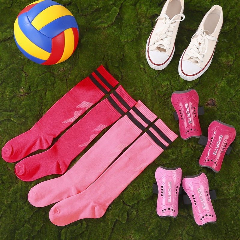 Shin Guards for Kids – 2 Pairs Soccer Protective Gear with Socks, Pink & Rose Variation
