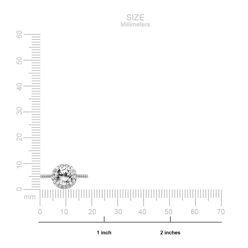 2-1/5 Carat White Sapphire Halo Engagement Ring in Sterling Silver - Size Variations