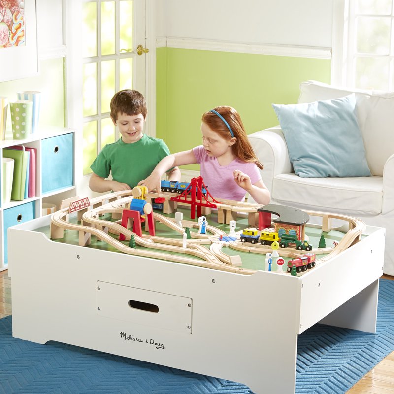 Kids Storage Multi Activity Play Table - Wooden Train & Craft Table