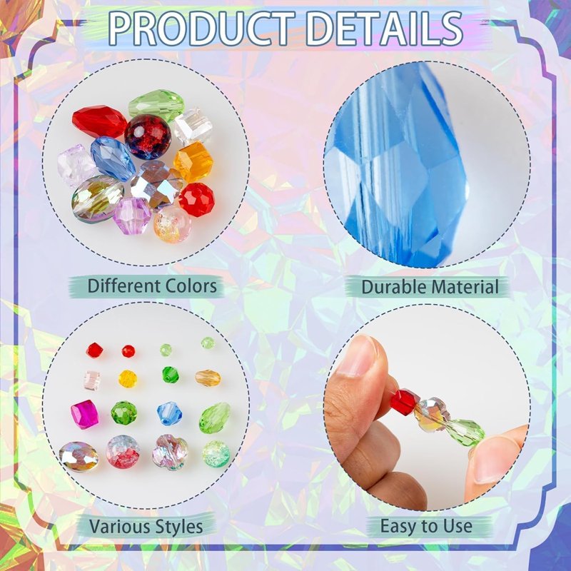 Multicolor Glass Beads for Jewelry Making - 636 Pcs Crystal Loose Beads Set