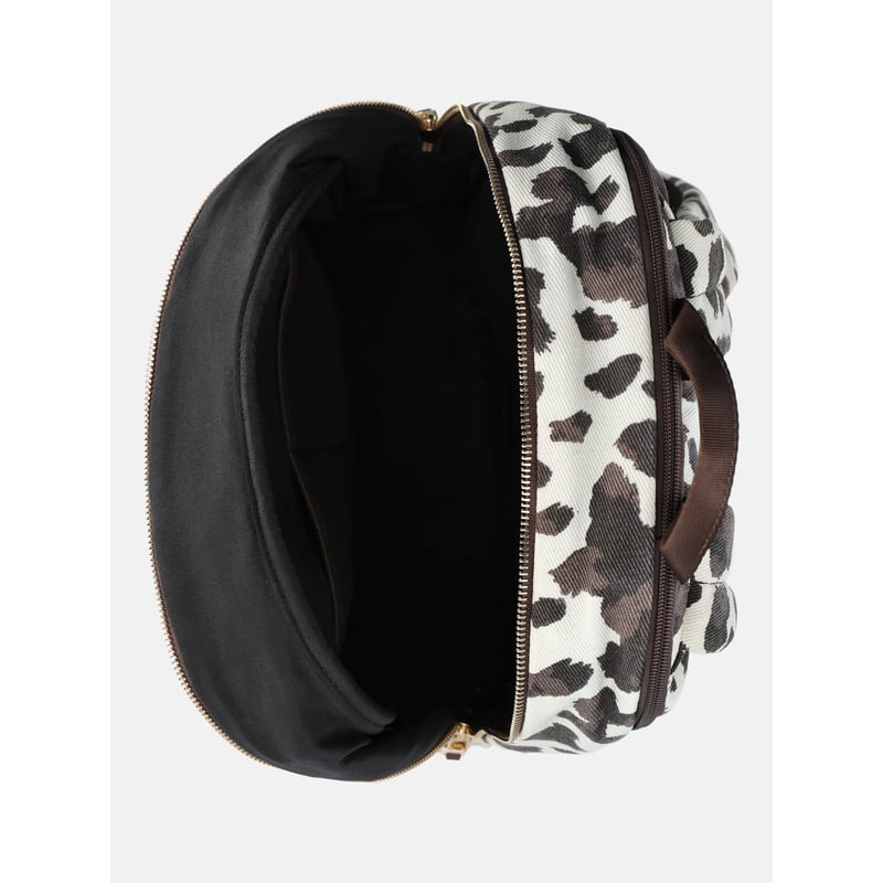 Women's Dome Backpack with Charm Chain Accent - Cow Print