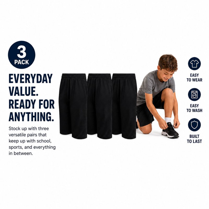 Kids Boys Active Mesh Shorts 3 Pack Lightweight Performance Athletic Shorts