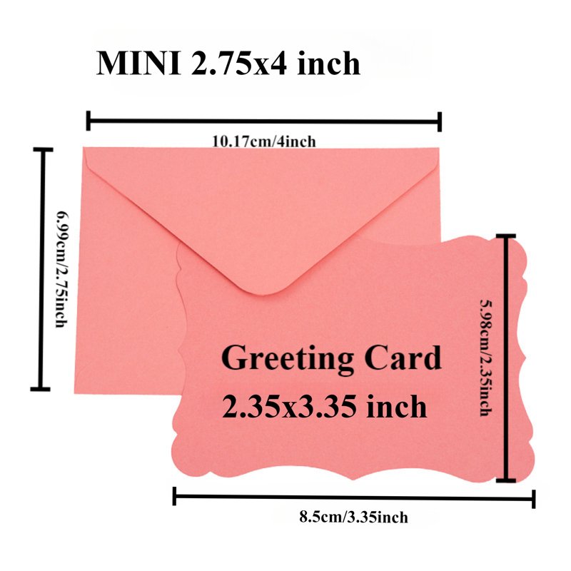 Multicolor Mini Envelopes with Matching Blank Cards 100 Pack Self-Adhesive Invitations
