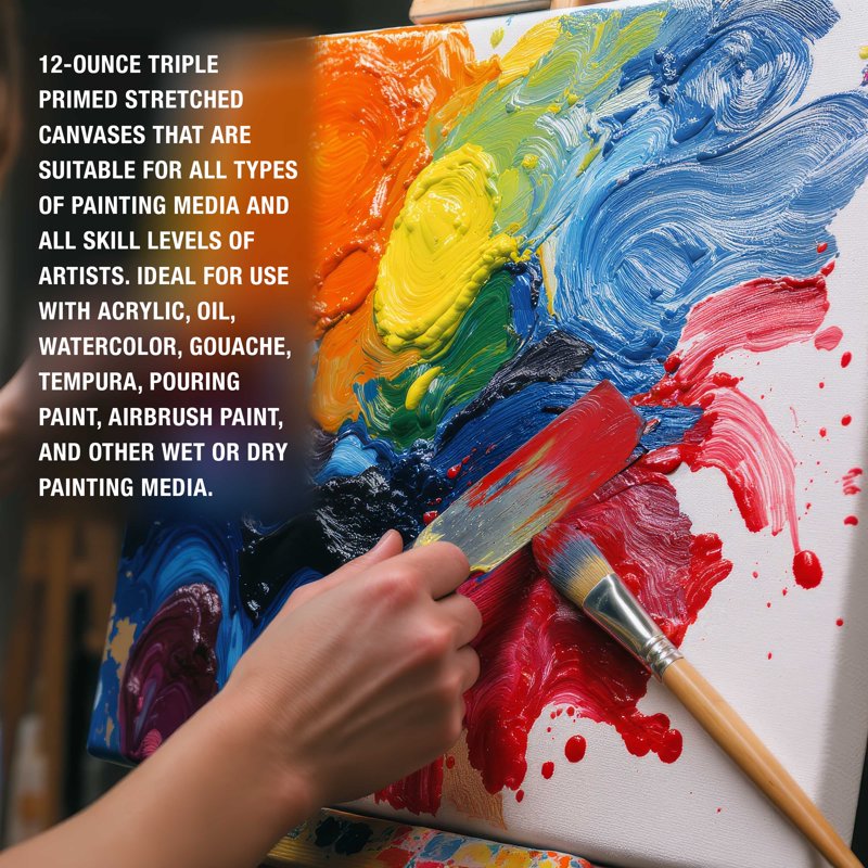 6-Pack Heavy-Weight 10x10 Inch Stretched Canvas for Painting - Triple Primed Cotton Art Supplies