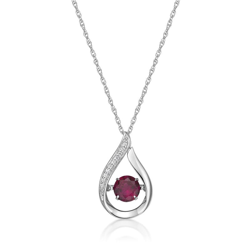 Sterling Silver Ruby & White Sapphire Pendant with 18-Inch Chain - Dancing Jewelry