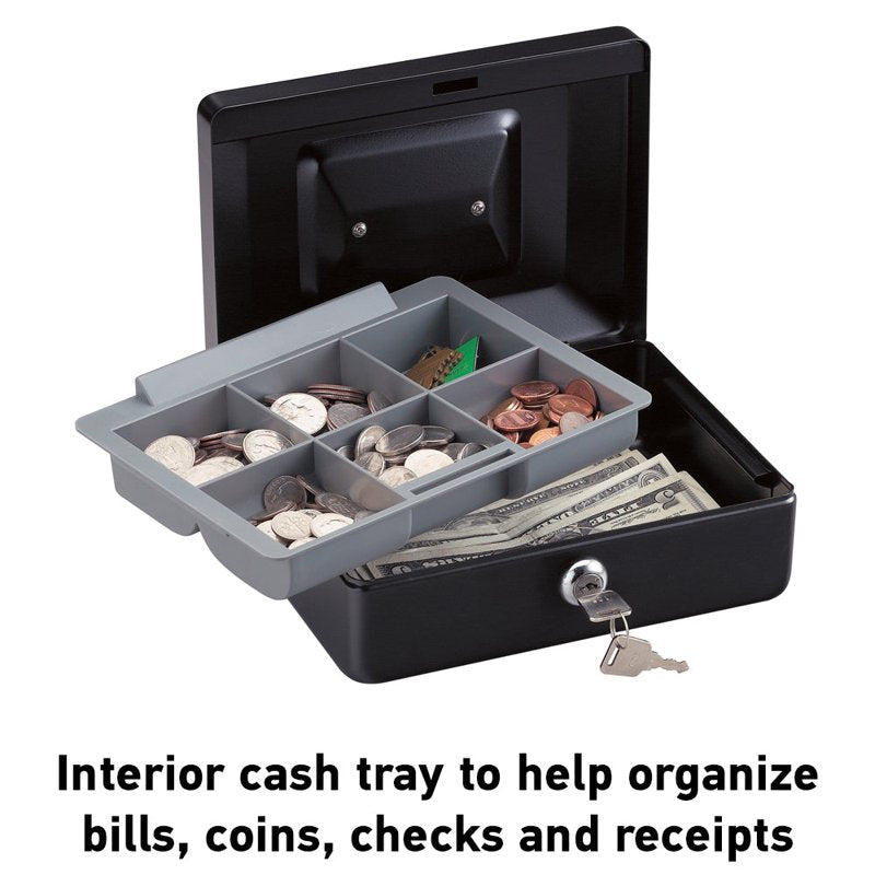 Portable Steel Cash Box with Key Lock - Black, 3.3 x 7.9 x 6.1 inches
