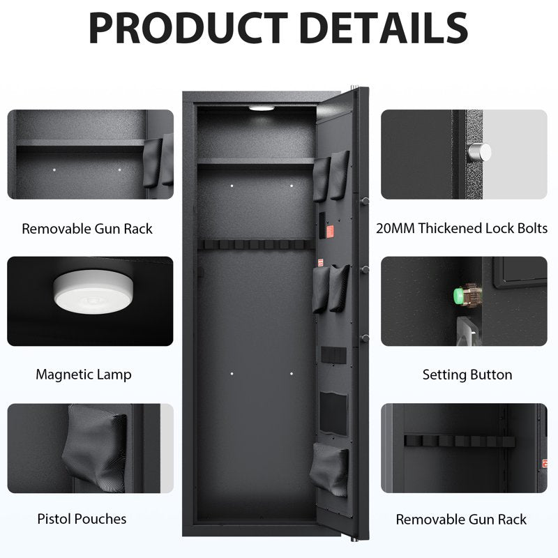 Large Gun Safe with Removable Shelf and Gun Rack - Secure Storage for 10-15 Firearms