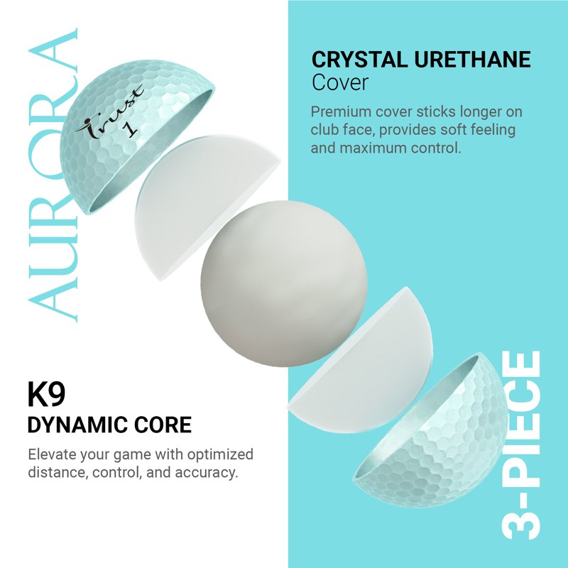 Premium Icy Blue Golf Ball 3 Piece Soft Feel Performance Urethane Cover