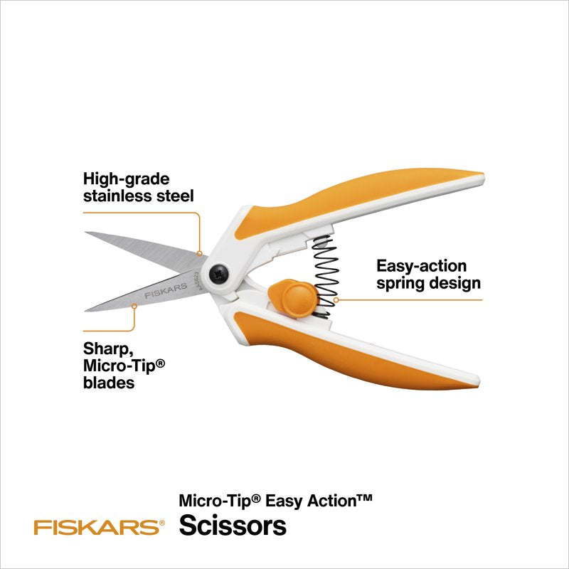 Micro-Tip Easy Action Scissors for Precise Cutting - 6 Inch, White