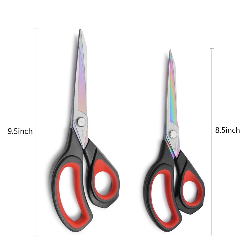 Fabric Scissors 9.5in & 8.5in 2-Pack Titanium Heavy-Duty Shears, Red