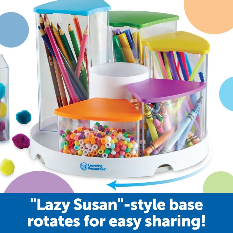 Create-A-Space Spinning Storage Caddy with Clear Art Supply Bins - Classroom & Desk Organizer