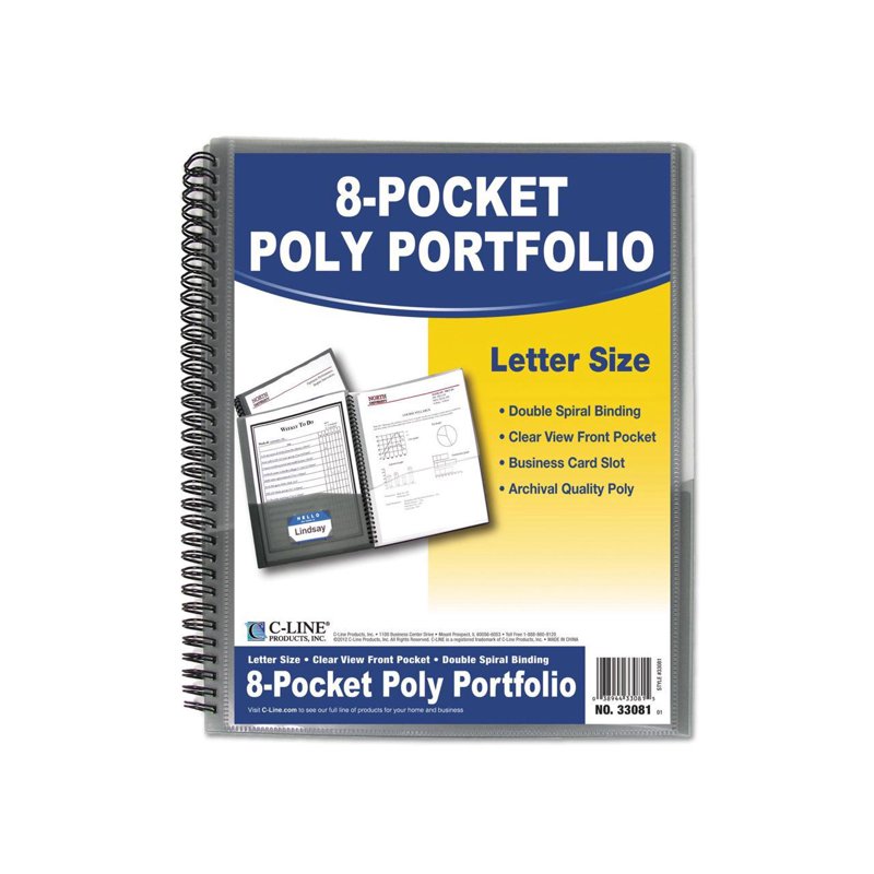 8-Pocket Spiral-Bound Poly Portfolio for Office & School Organization