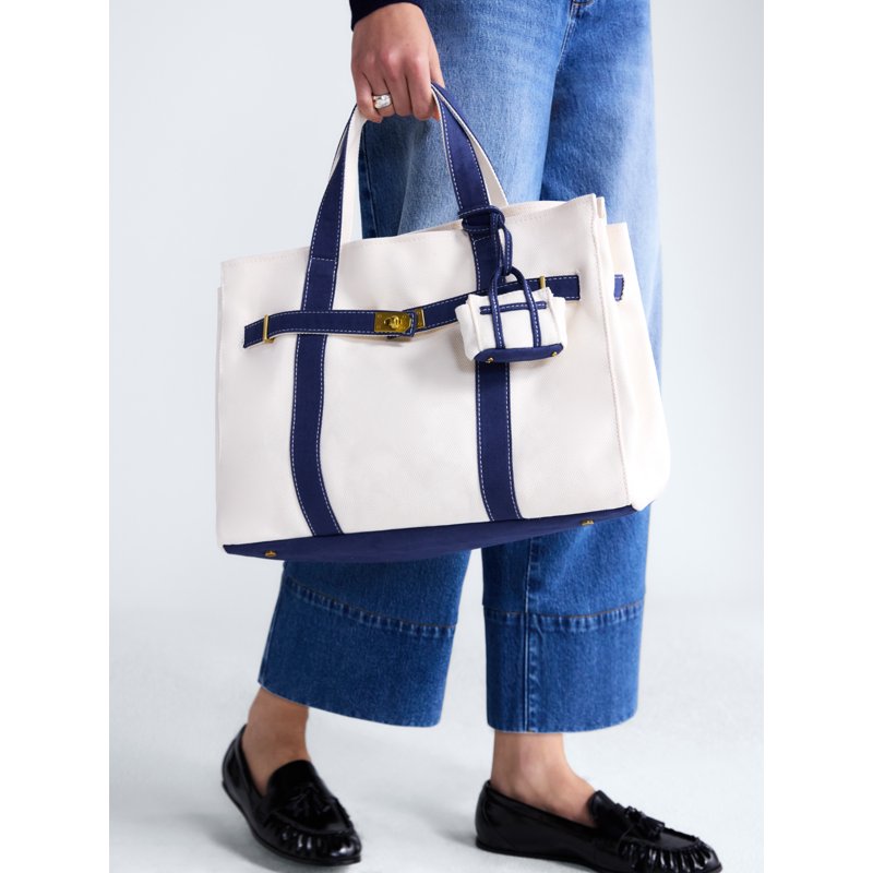 Women's Canvas Tote Bag with Charm - Multiple Colors