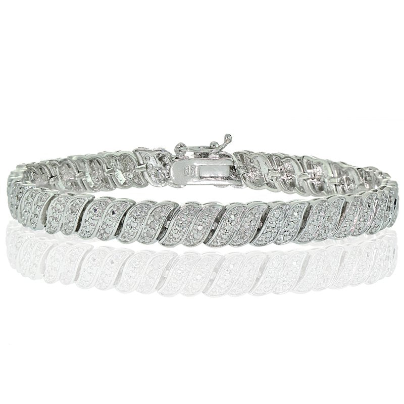 Gold Tone Diamond Bracelet 0.25 ct Tw in Wave Link Design 7.5 in