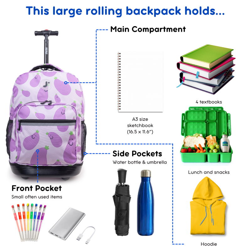 Unisex 18-Inch Rolling Backpack for School & Travel - Durable & Lightweight