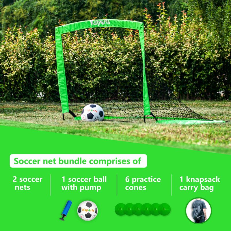 Ksports 4ft Green Soccer Goals Bundle with Size 4 Ball, Pump, Cones & Bag - Variation: 4ft Green
