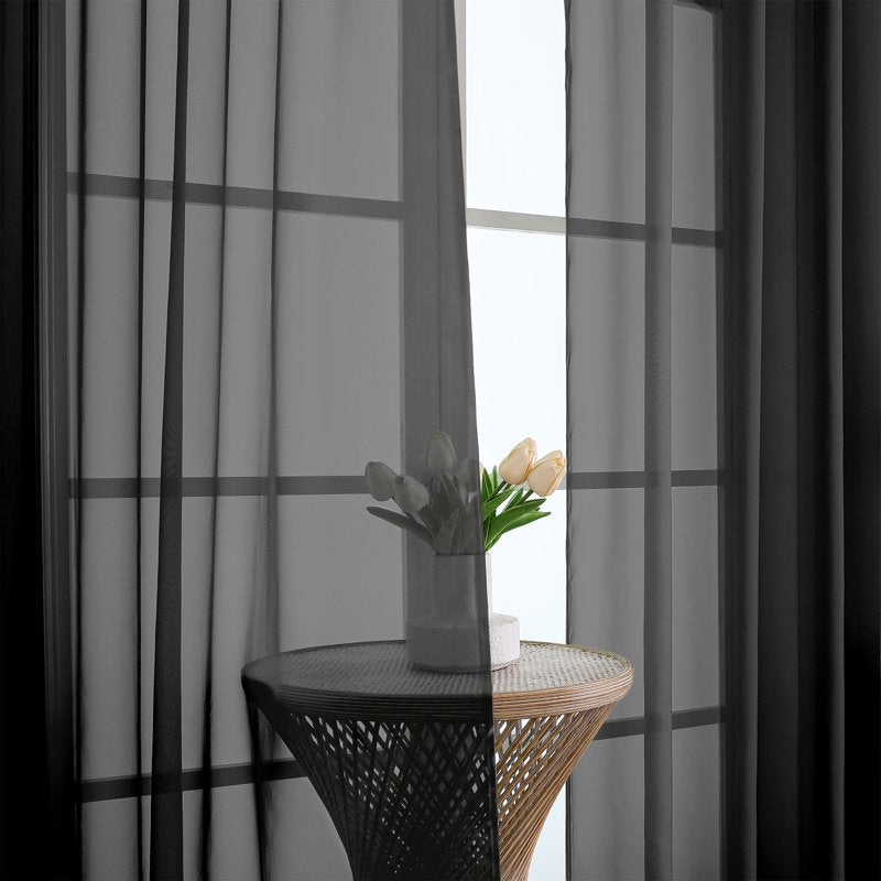 Black Sheer Curtains 84 Inch Long 2-Piece Set Light-Filtering Voile Drapes