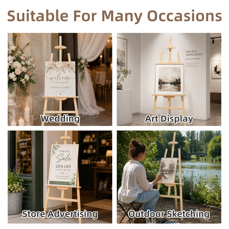Adjustable Wooden Art Easel Stand for Painting & Display, Folding Floor Support