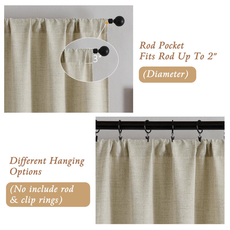OVZME Judy Linen Curtains 84-Inch Length, 52x84 Two-Panel Light Filtering Drape Set