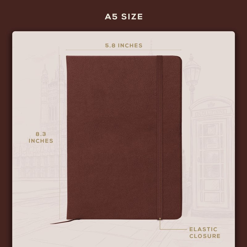 A5 Linen-Like Leather Journal Notebook with 160 Pages, Gift Box Included