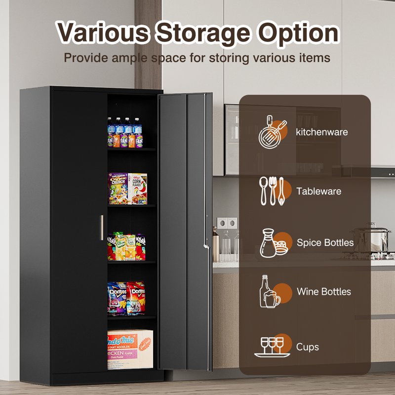Tall Metal Storage Cabinet with Adjustable Shelves - Locking Steel File Cabinet for Home & Office
