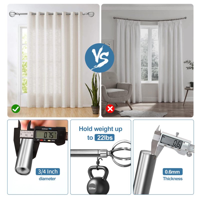 Heavy-Duty Steel Cage Curtain Rod with Decorative Finials – Adjustable 28-48 Inches