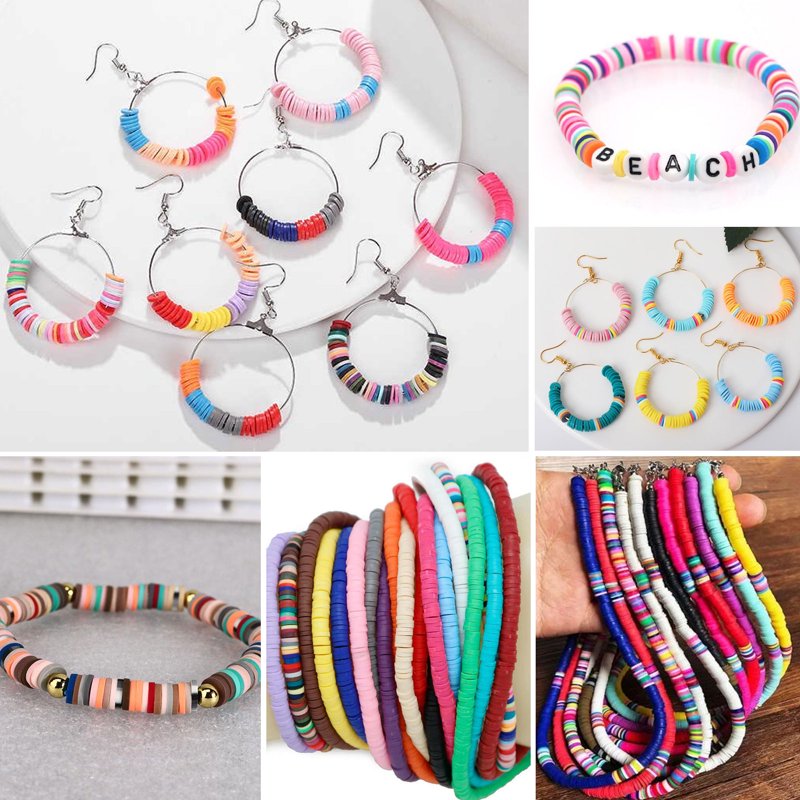 Polymer Clay Beads Kit 48 Colors 6mm Flat Heishi & Letter Beads for Jewelry Making