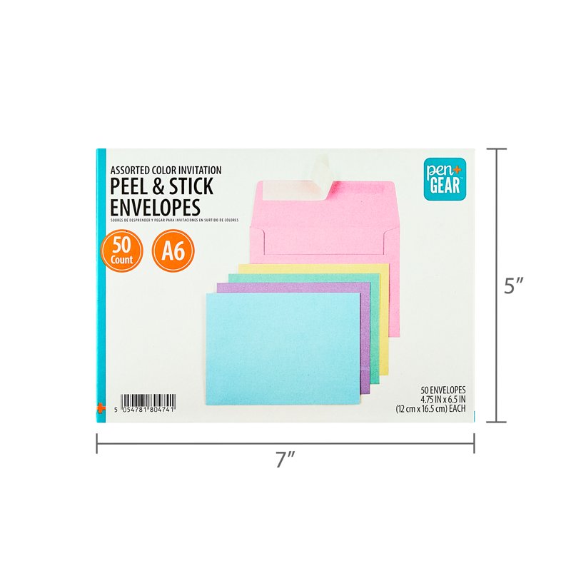 A6 Invitation Envelopes Peel & Stick Assorted Pastel Colors 50 Pack