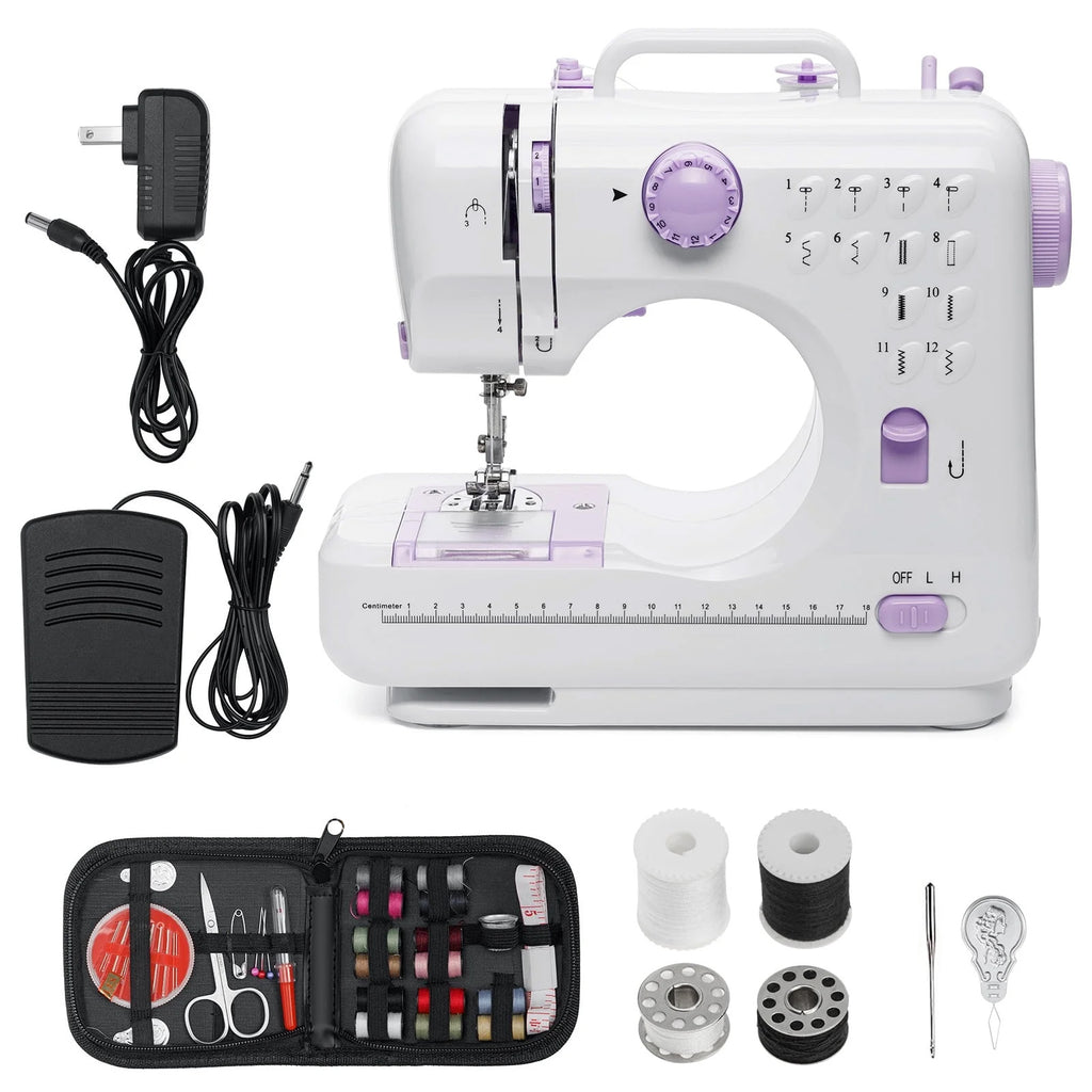 Portable Sewing Machine Kit with 12 Stitch Patterns for Beginners