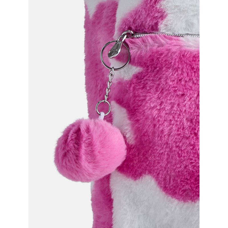 Girls Faux Fur Rucksack Backpack with Cow & Leopard Prints - Pink & Multi Colors